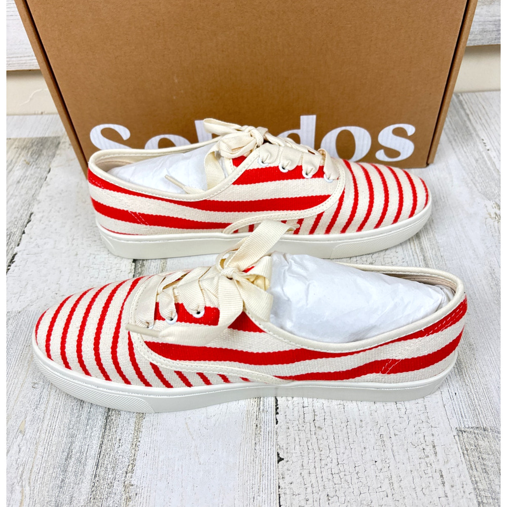 Soludos Womens 8.5 Red White Stripe Marin Platform Lace Up Comfort Sneaker NWT
